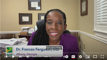Image of Dr. Francis Ferguson from the American College of Physicians seated in her office.