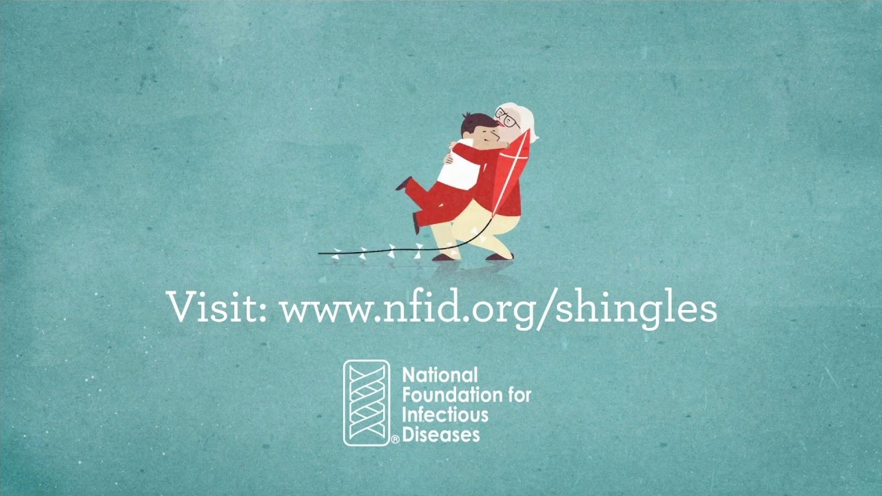 A cartoon image shows a young child hugging his grandmother 