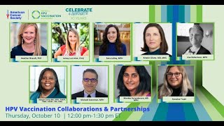 Graphic includes nine panel speakers in the webinar. Text says: "HPV Vaccination Collaborations & Partnerships."