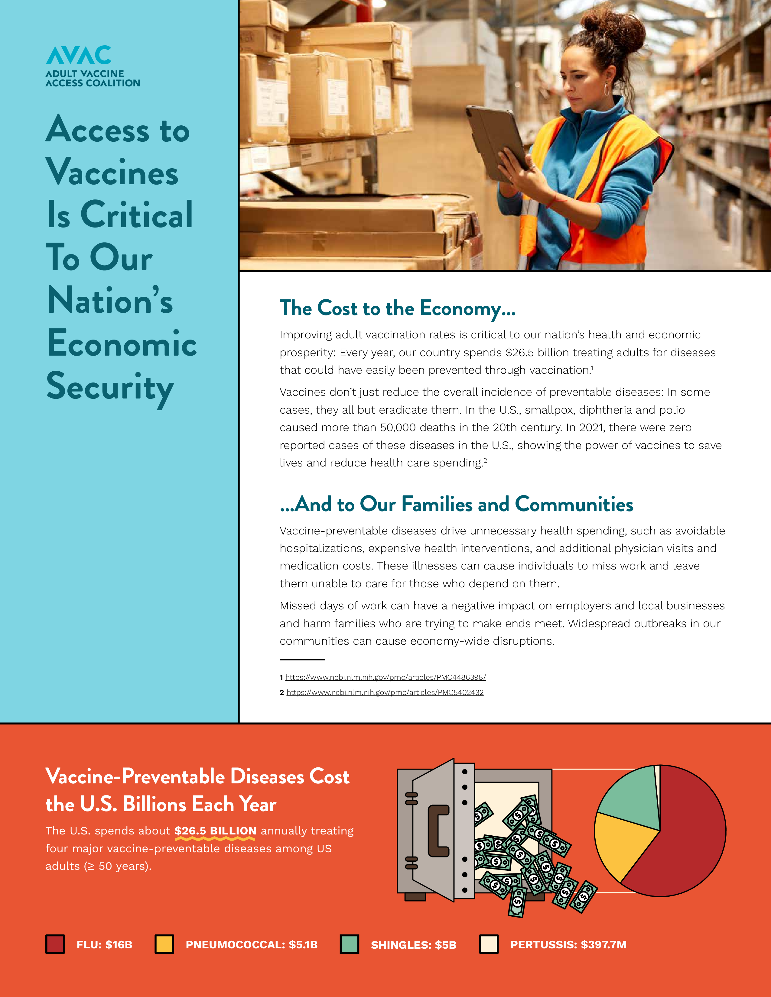 image of a white woman wearing a safety vest in a room full of boxed packages. She is looking at an iPad.