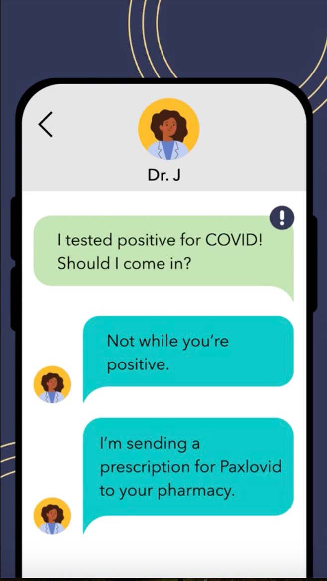 Text bubbles appear on an image of a phone screen.