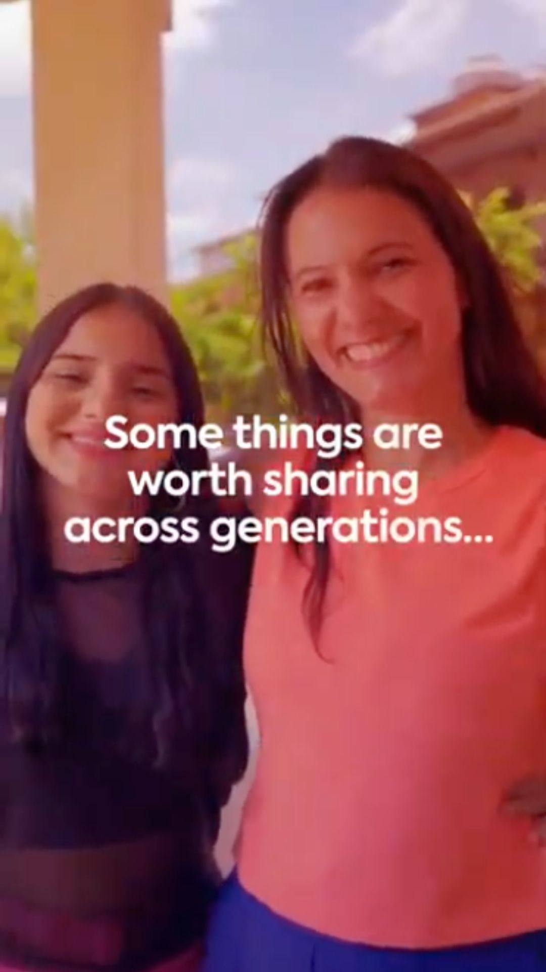 First frame shows a mom and daughter with text that reads, “Some things are worth sharing across generations…” Next frames show an older woman and a middle-aged woman and text: “Like your abuela’s confidence. And your tia’s tenacity.” Next frames show two mom-and-daughter pairs and text: “Show your love by protecting the next generation. Make sure they’re vaccinated for HPV. The HPV vaccine helps prevent over 90% of cancers caused by HPV, including cervical cancer.”