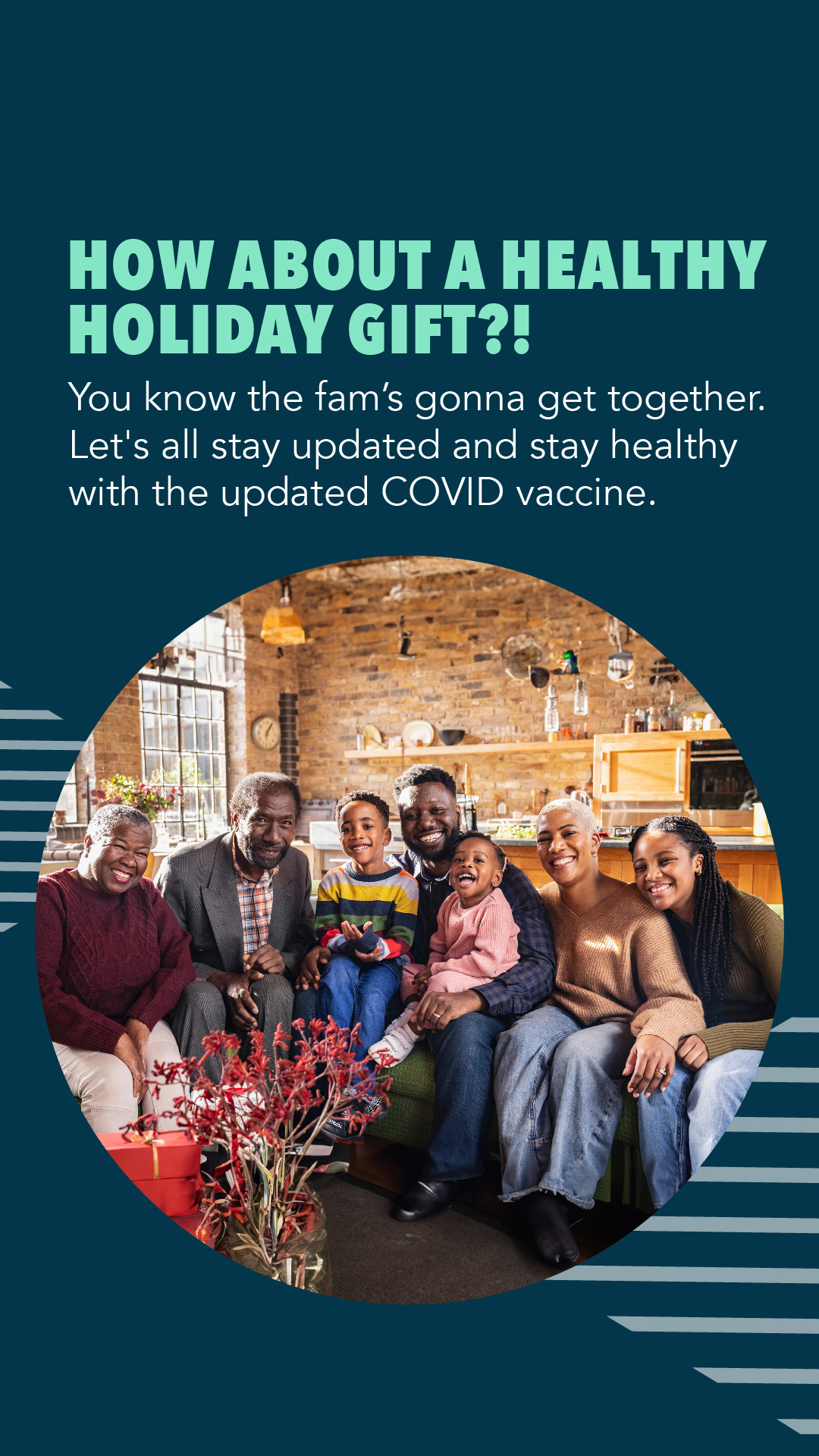 A Black family sits and poses for a picture together 