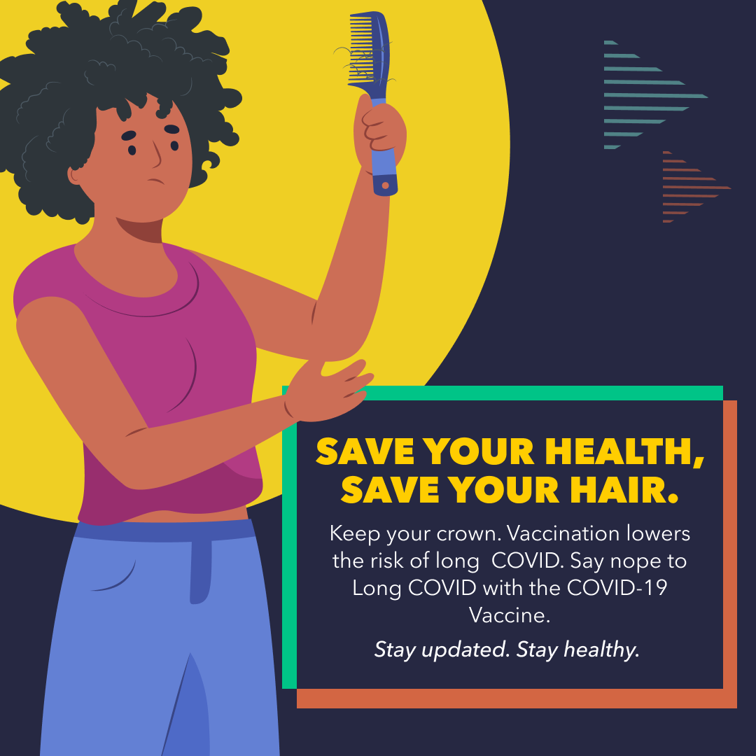 Black woman with a sad, concerned expression holds up her comb, which has loose strands of hairs.