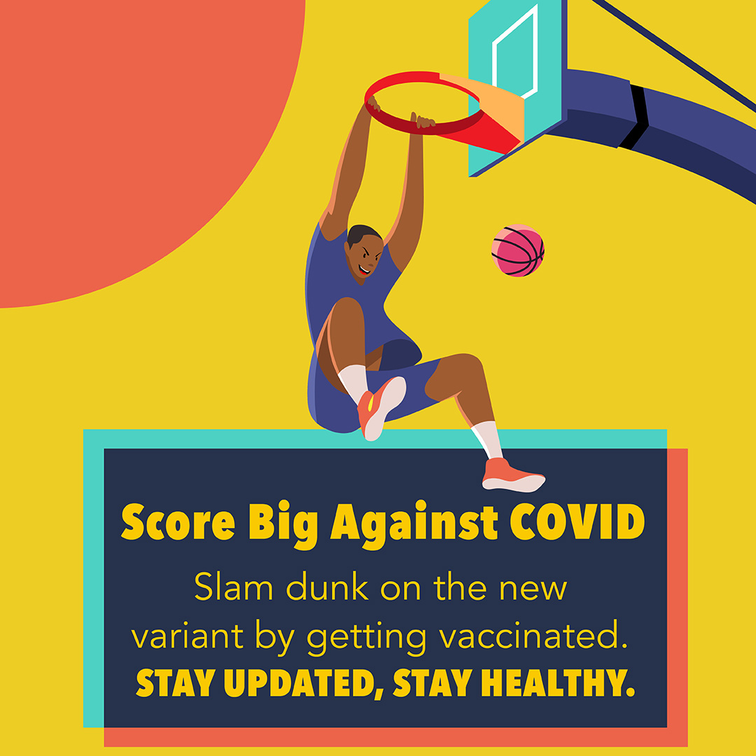 Image of a Black man doing a slam dunk on the basketball court