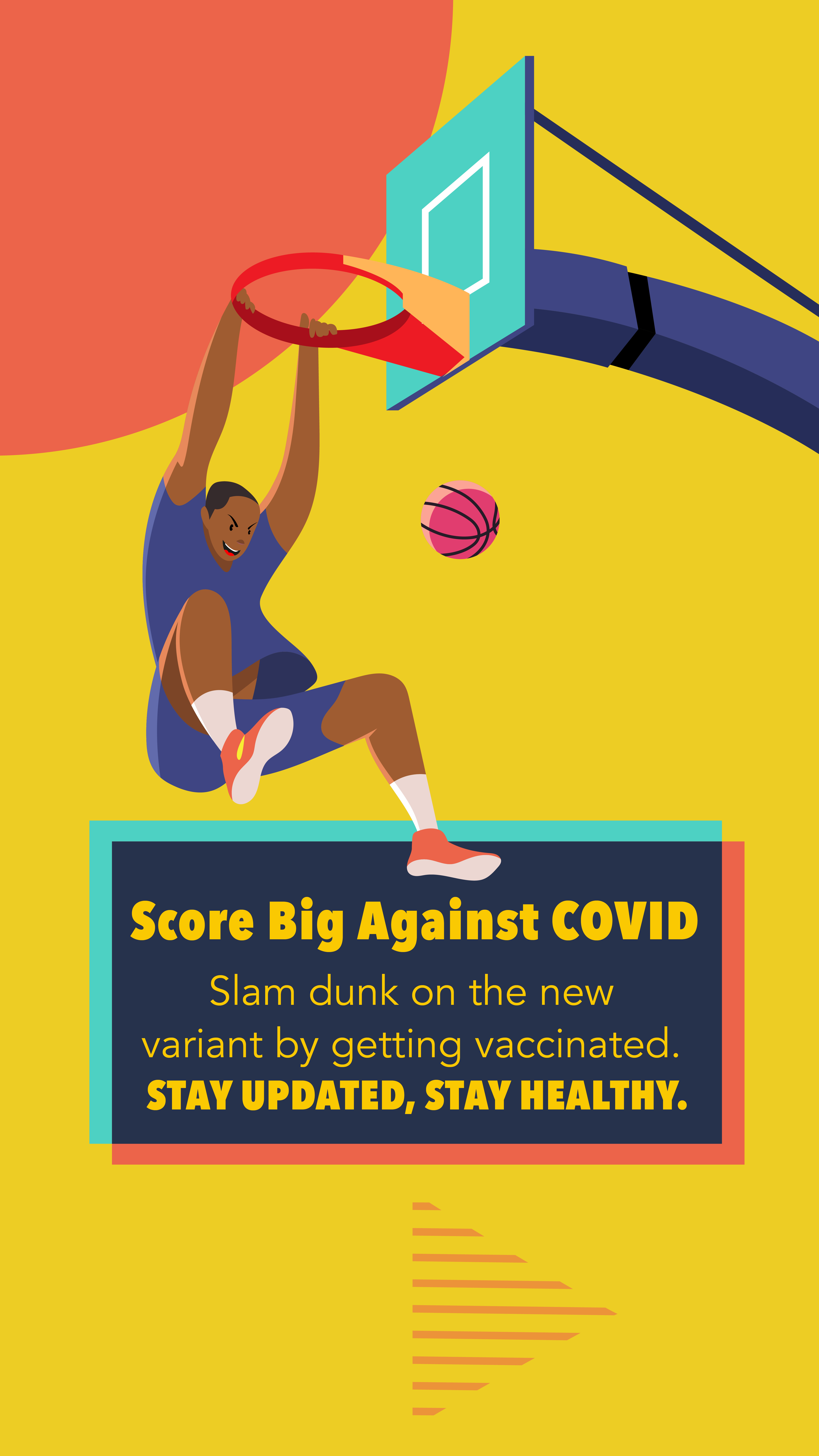 Image of a Black man doing a slam dunk on the basketball court