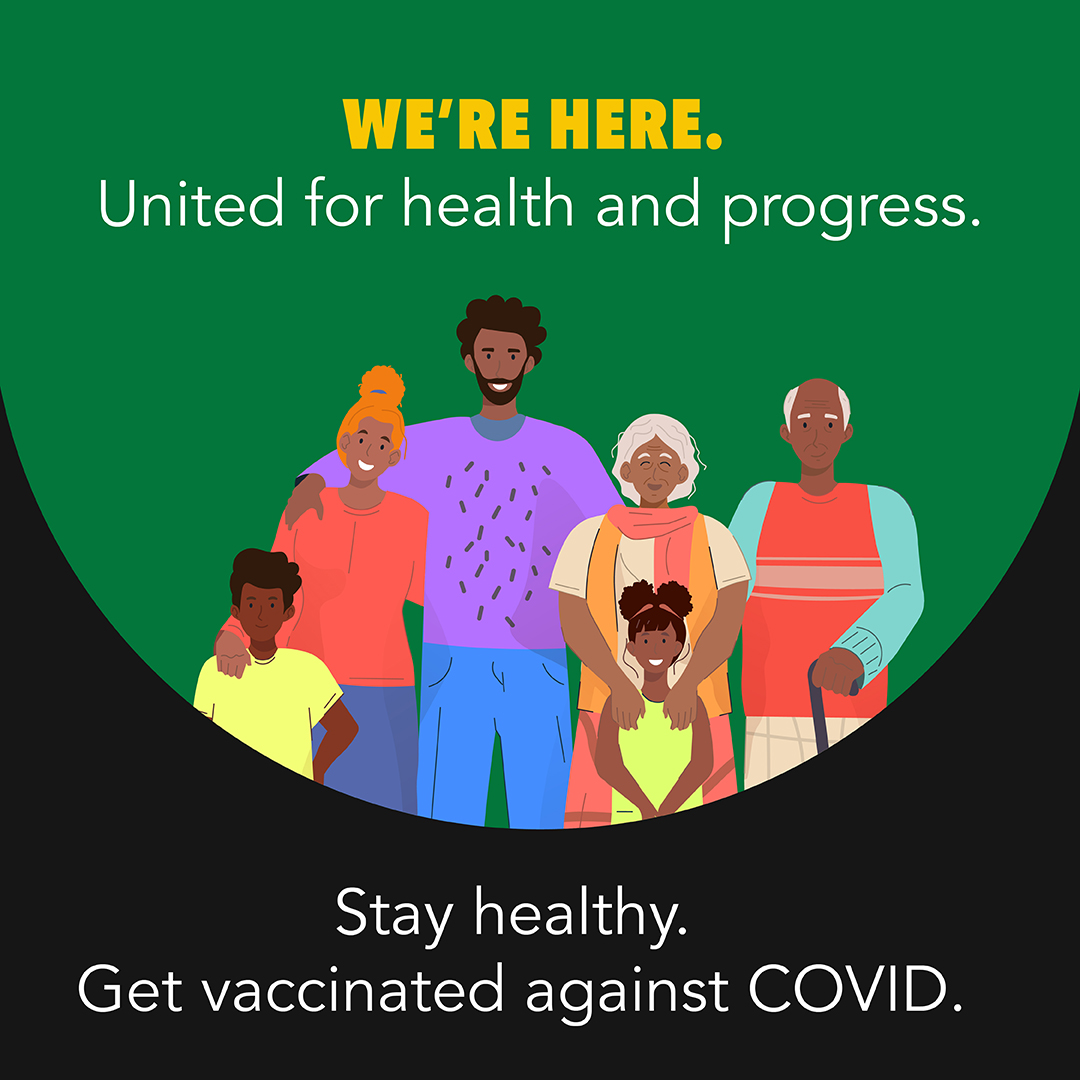 Graphic depicts a Black family smiling together