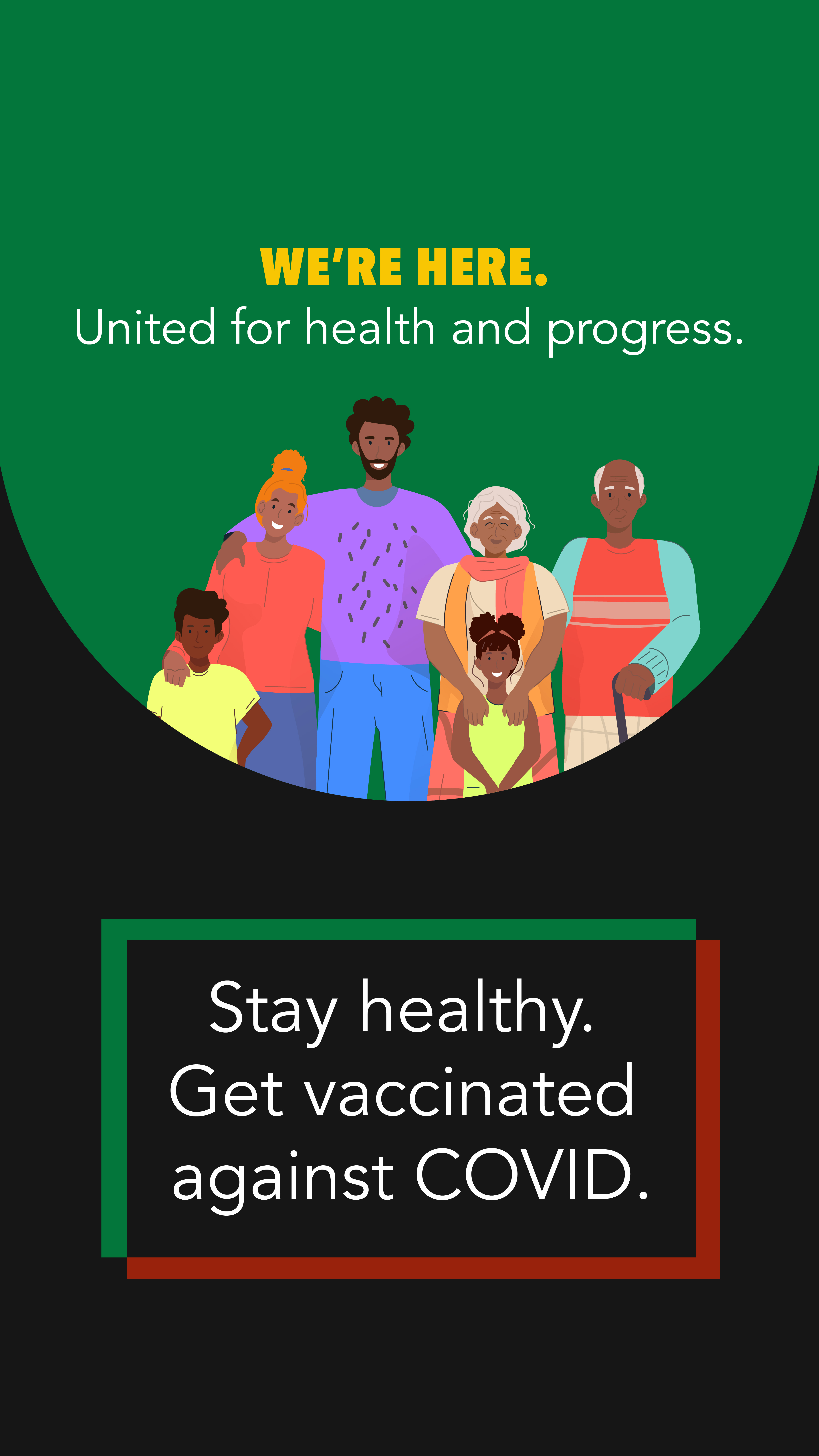 Graphic depicts a Black family smiling together