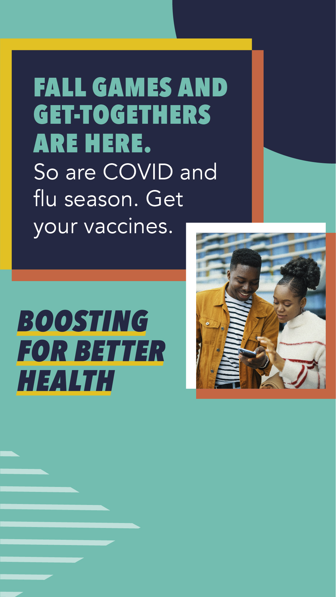 A young Black woman and young Black man smile and look at a phone