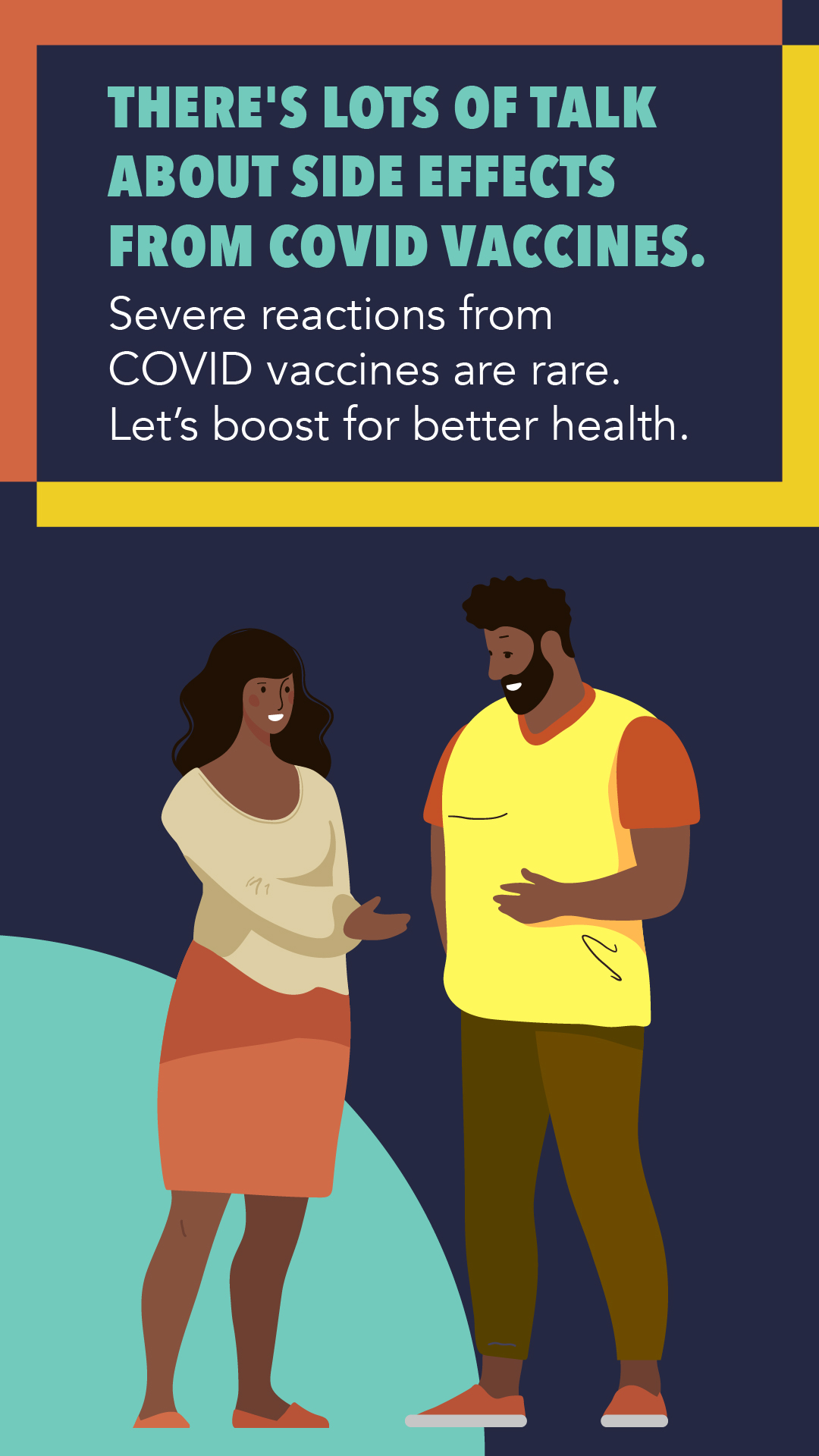 Social media graphic displays a man and a woman of color smiling, about to shake hands.