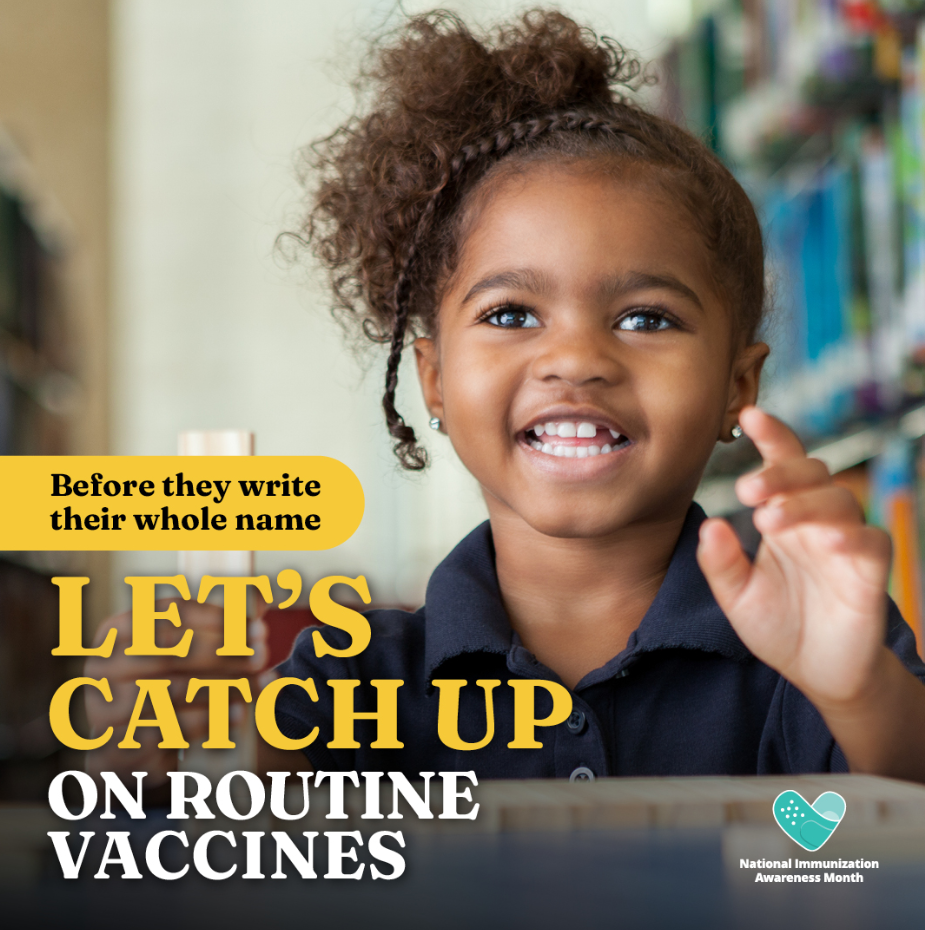 A young Black girl wearing earrings and a collared shirt smiles widely in front of a library backdrop.