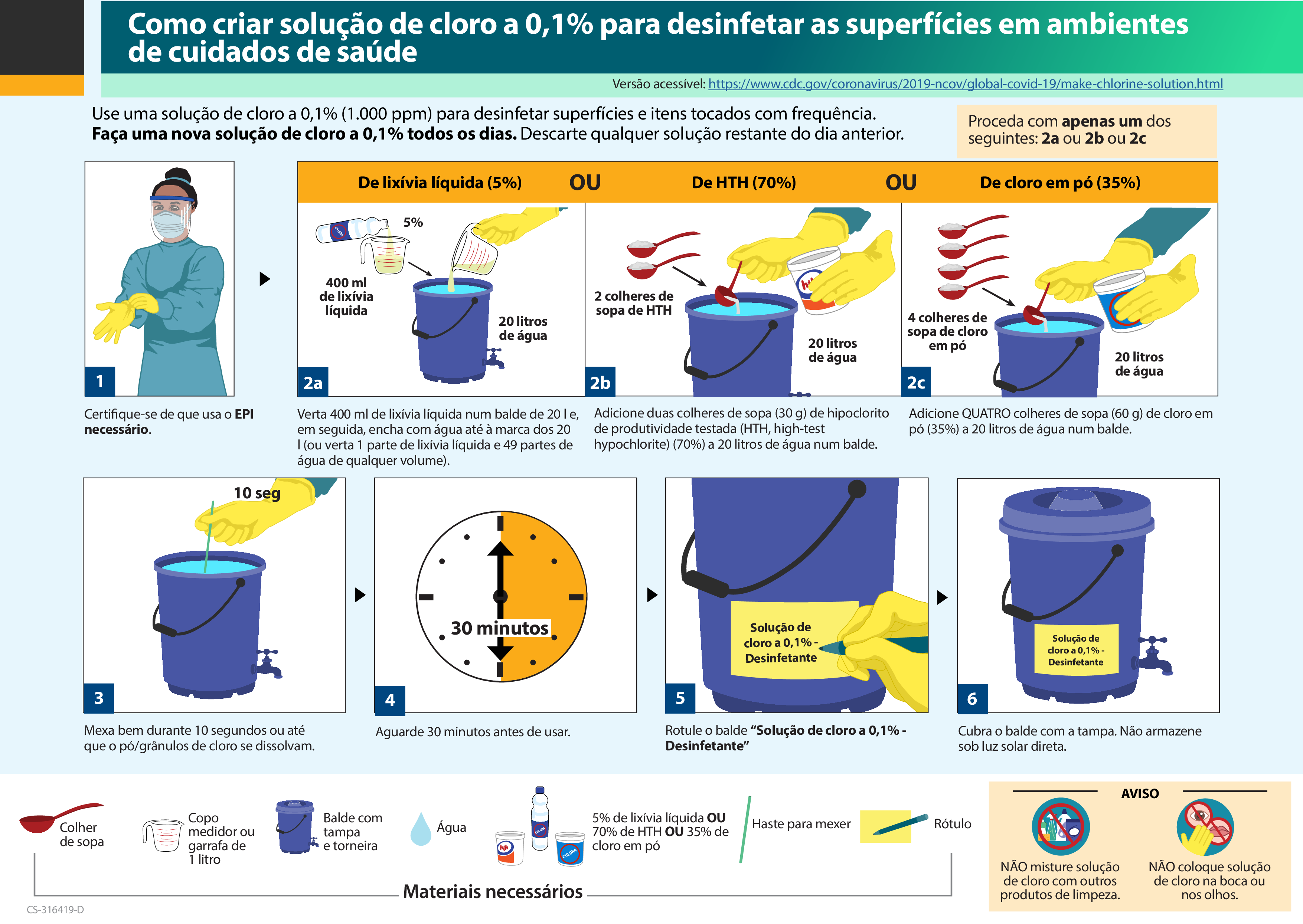 factsheet titled how to make 0.1% chlorine solution to disinfect surfaces in healthcare settings