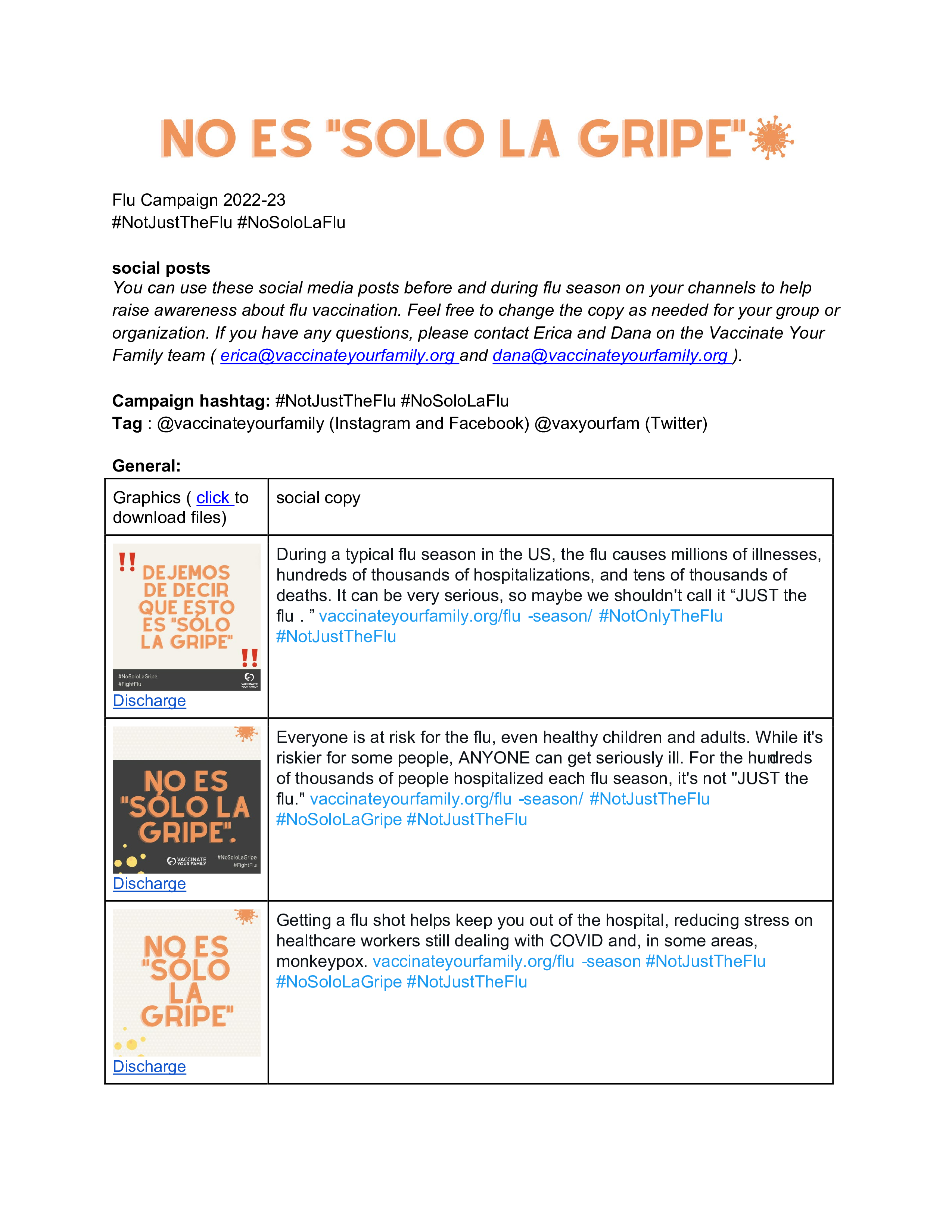 Factsheet with black and orange text with graphics for social media download and sample language and hashtags to use for social media posts.