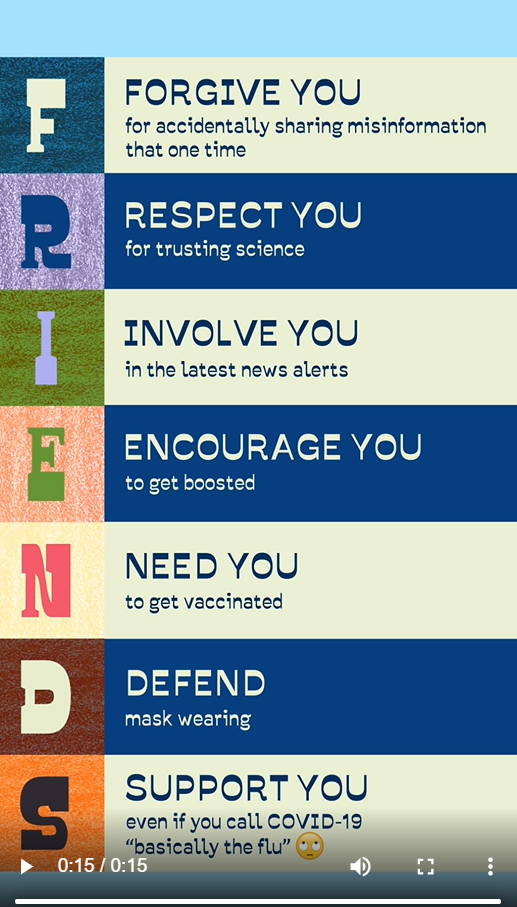 Image spells out the word "friends" vertically. Each letter in the word friends spells out a phrase beginning with the respective letter 