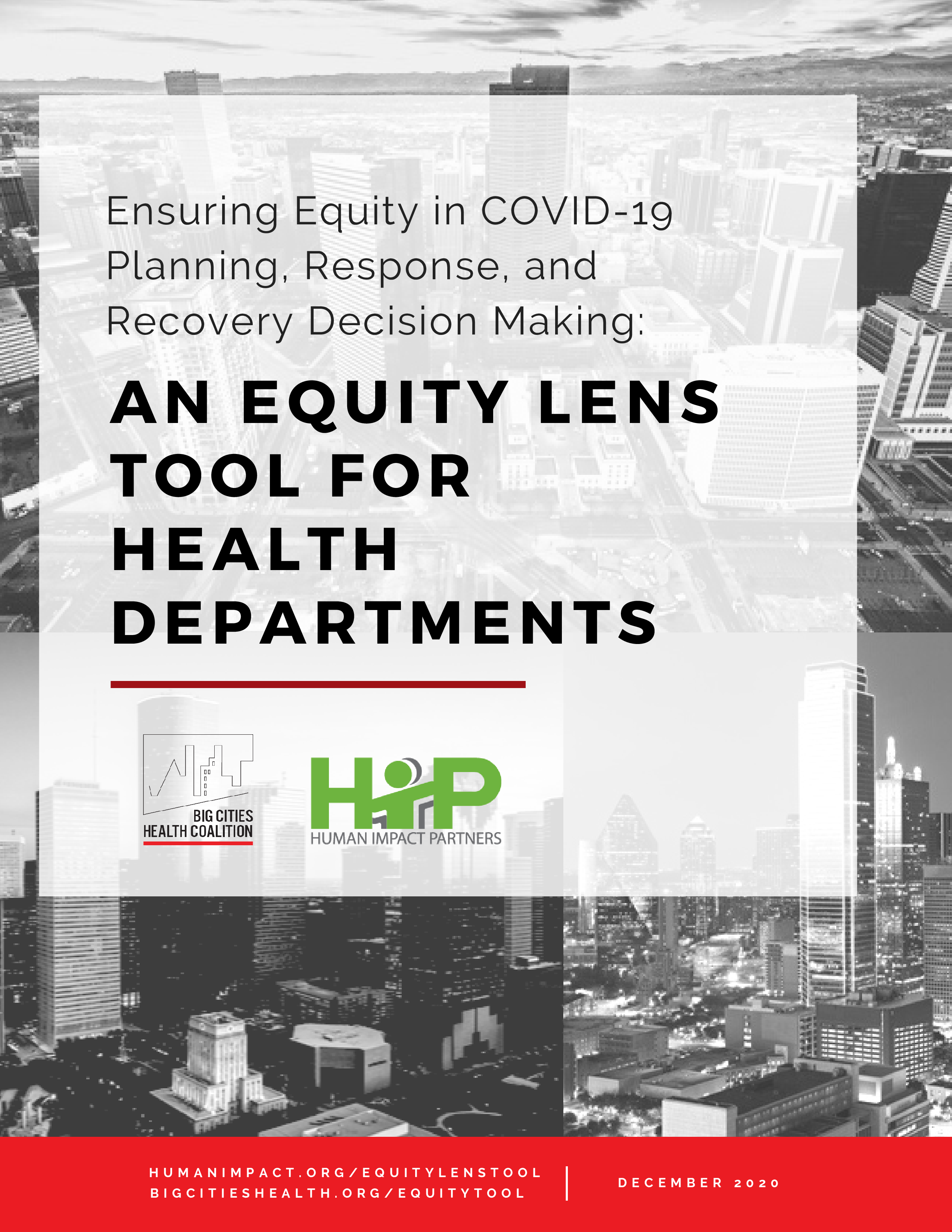 Cover page of tool displays text overlaying a black and white cityscape.