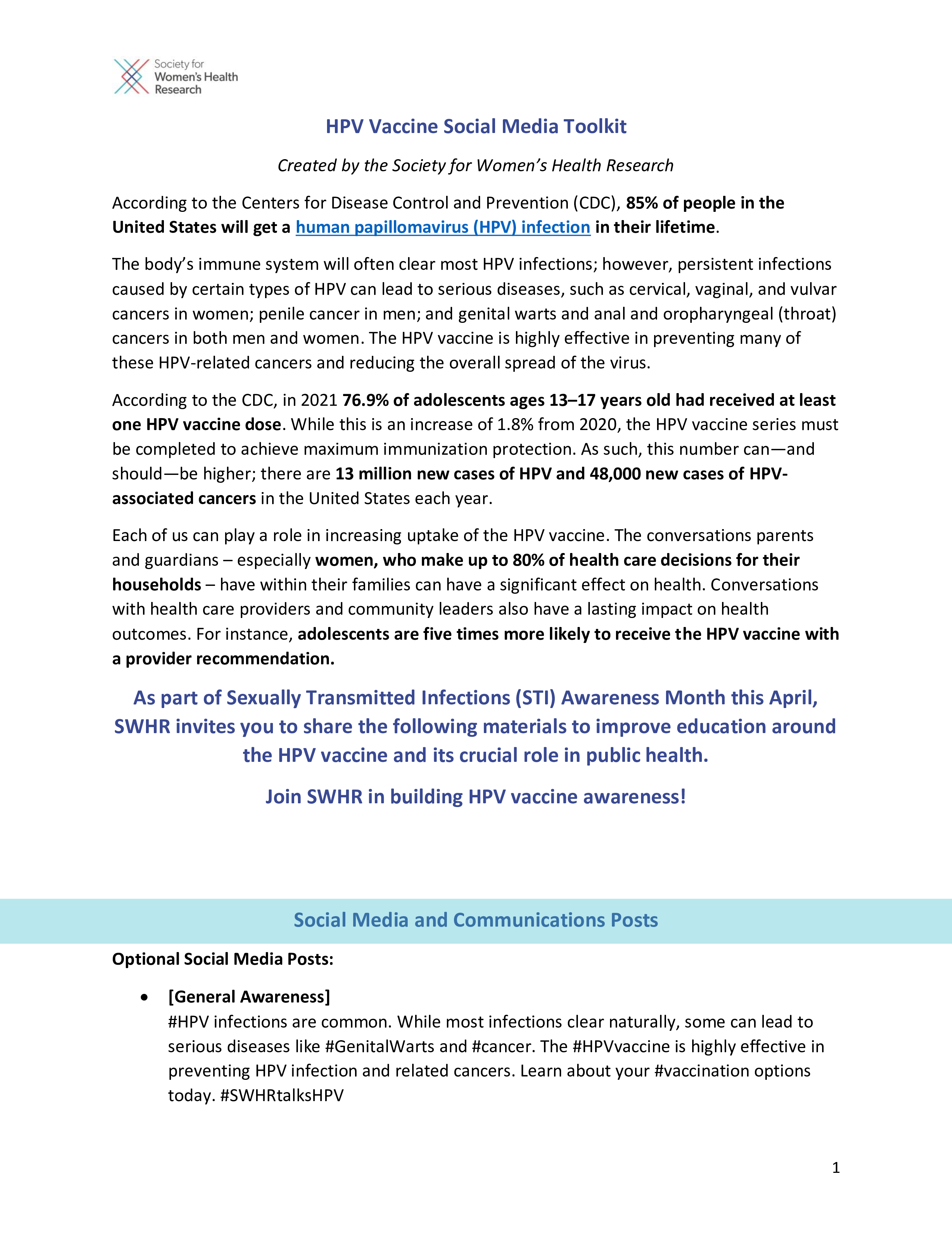 HPV Vaccine Social Media Toolkit
