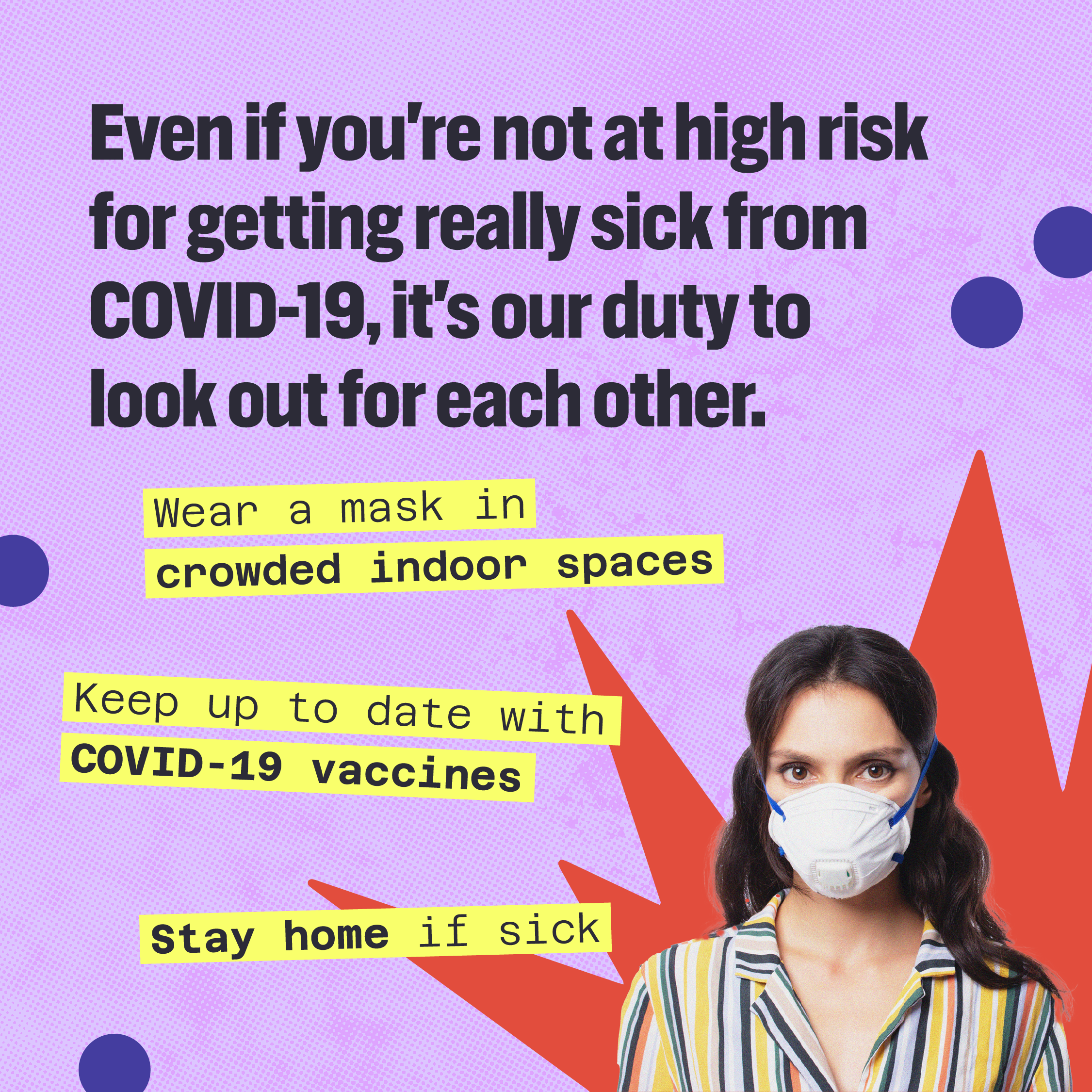 Graphic containing a woman wearing a mask.