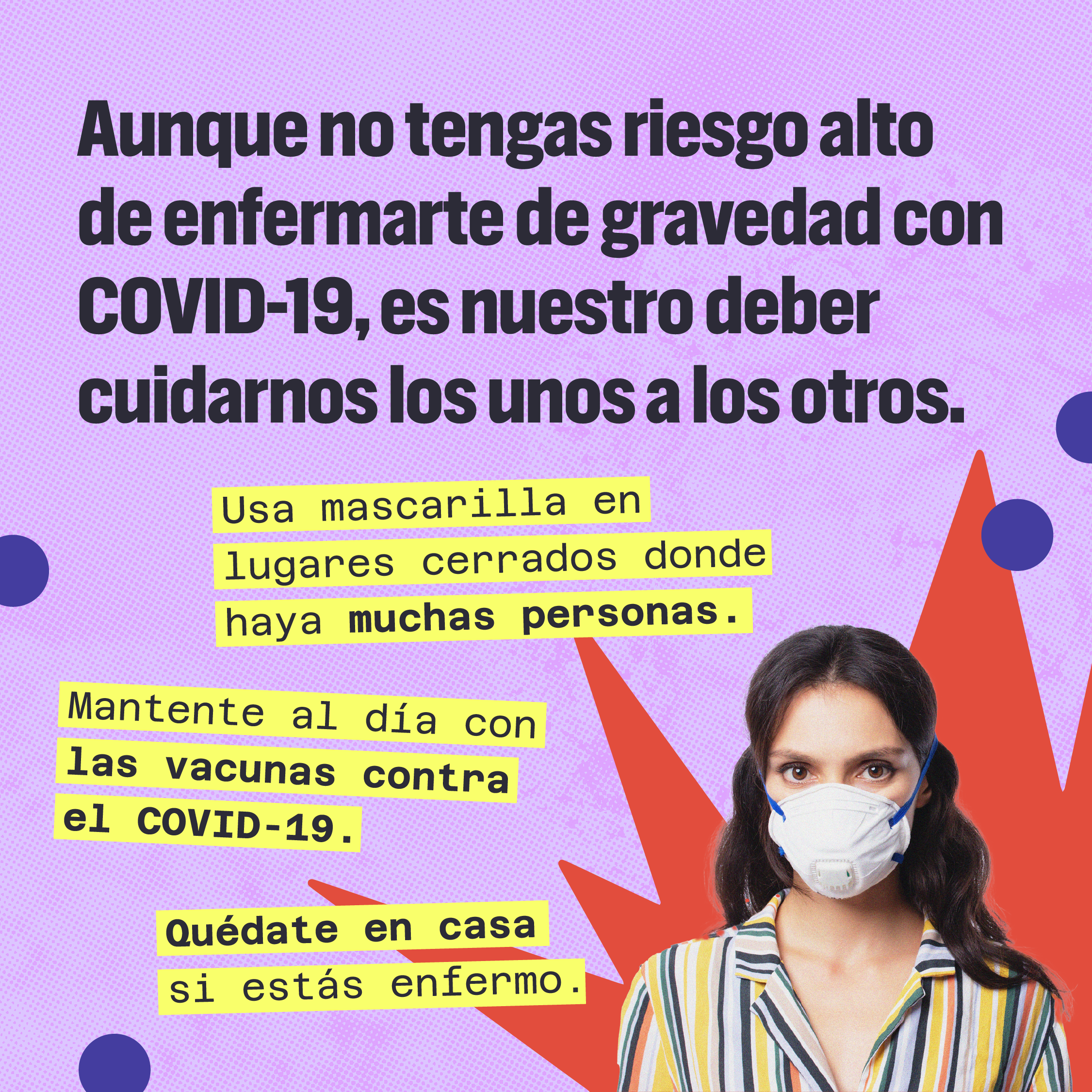 Graphic containing a woman wearing a mask.