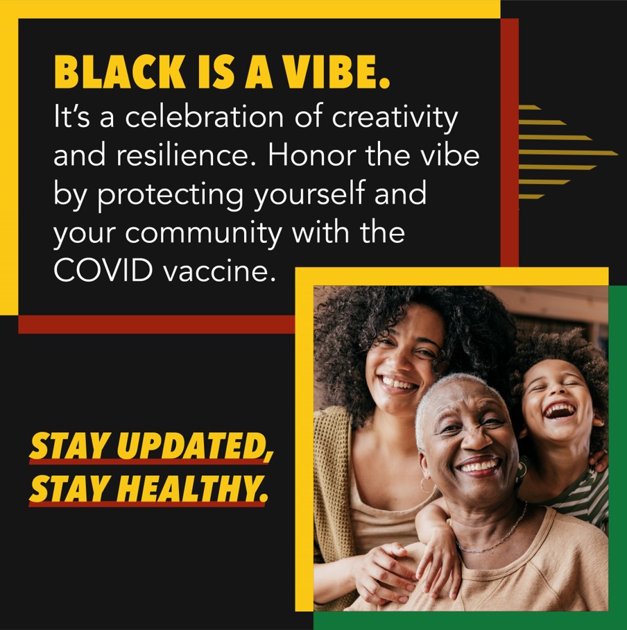 Graphic that contains a picture of an older black woman, an adult black woman, and a young black child smiling at the camera.
