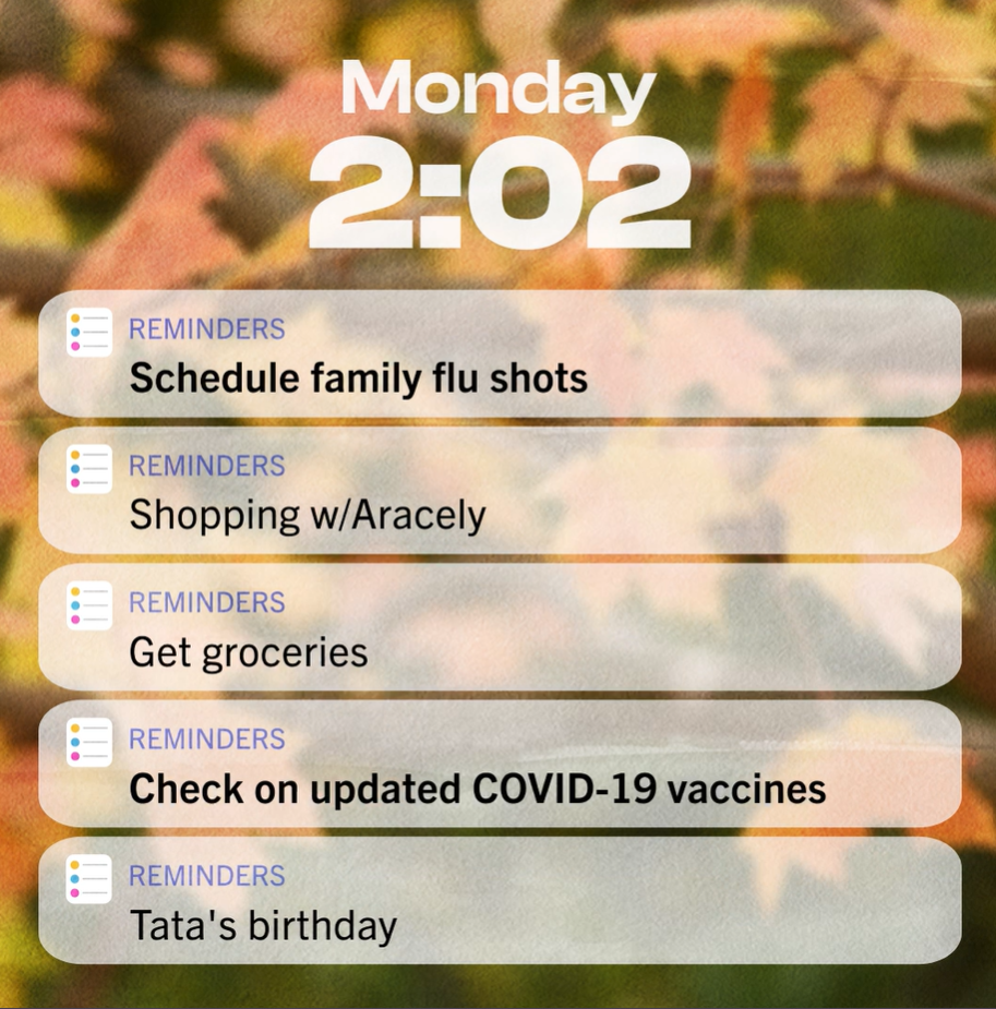 Video displays a phone screen with a series of reminders and autumn leaves as a background.