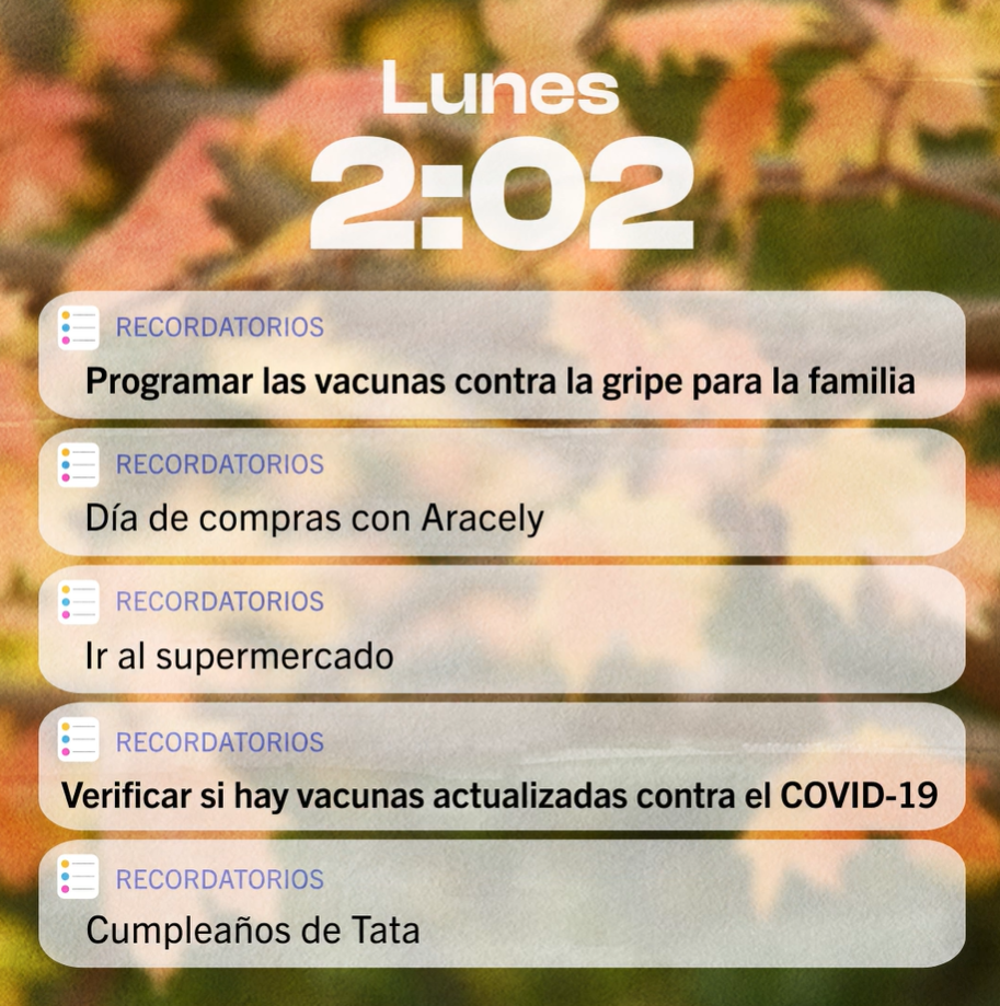 Video displays a phone screen with a series of reminders and autumn leaves as a background.