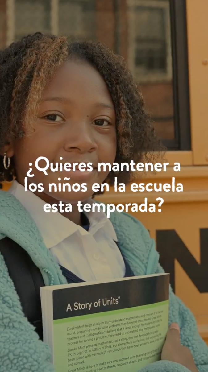 Video rotates through clips of students of different ages at school reading and doing activities. Text reads: “Want to keep kids in school this season? Flu and COVID-19 vaccines help prevent sick days and missed class. Young kids are more vulnerable. Give their immune systems a boost!”