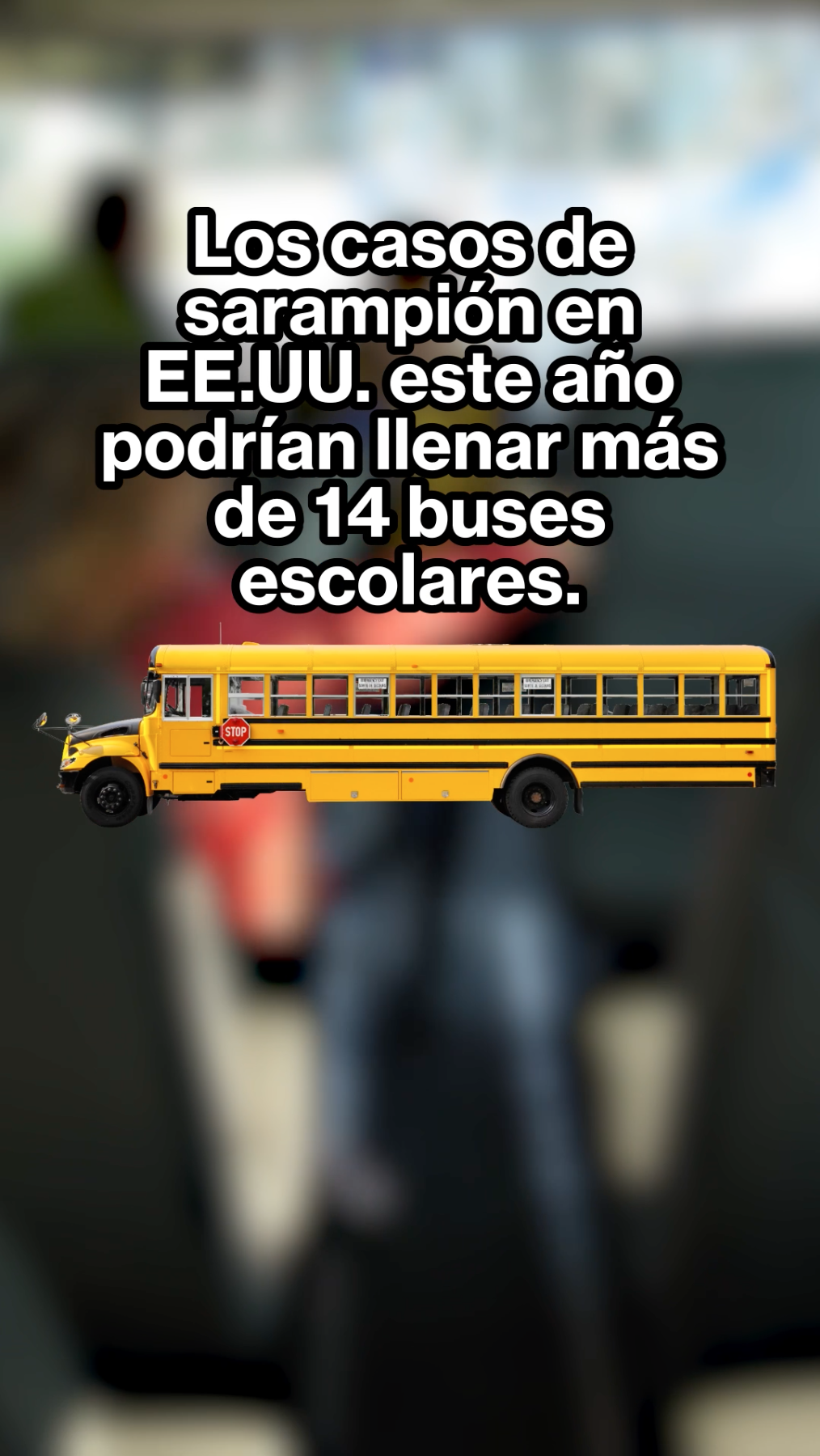 Video of the inside of a school bus showing kids and sounds of kids. Text reads: “This year’s U.S. measles cases could fill more than 14 school buses. As of June 2025, there are more than 1,000 cases of measles across dozens of states. The good news? Your family is well protected if you’re up to date on your MMR vaccine.” 
