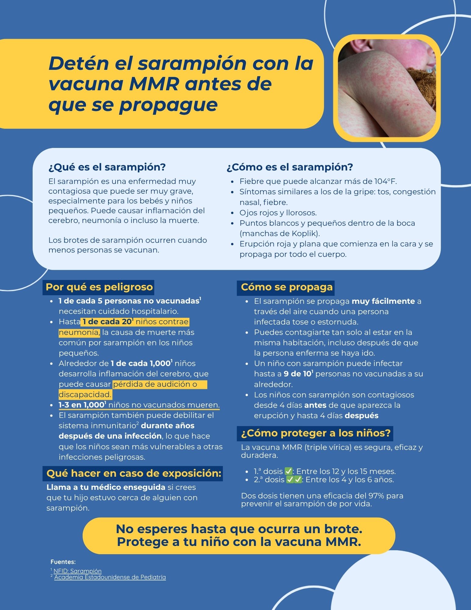 Factsheet explains what measles is, why it's so dangerous for unvaccinated children, and how two doses of the MMR vaccine protect children against measles for life.