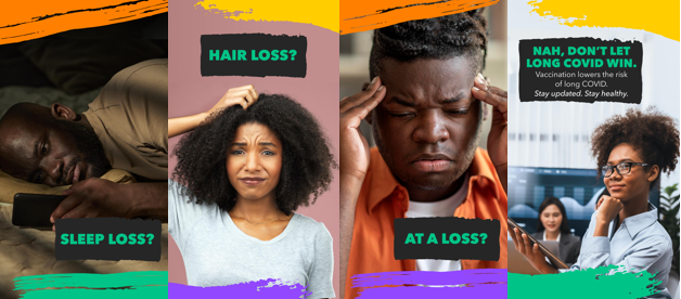 Graphics show a Black man lying awake in bed on his phone, a Black woman scratching her head and looking confused, a Black man looking frustrated and massaging his temples, and a Black woman looking happy and confident holding a tablet.