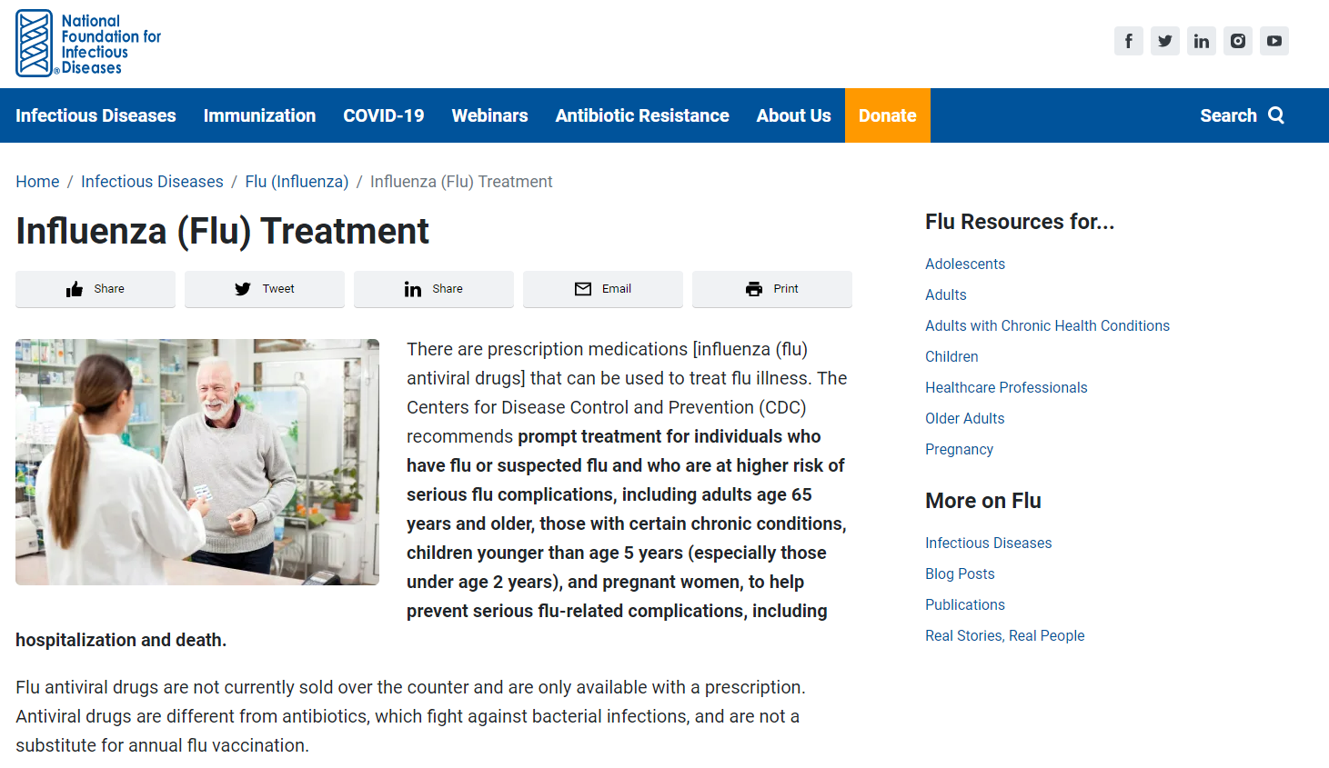 website called influenza (flu) treatment