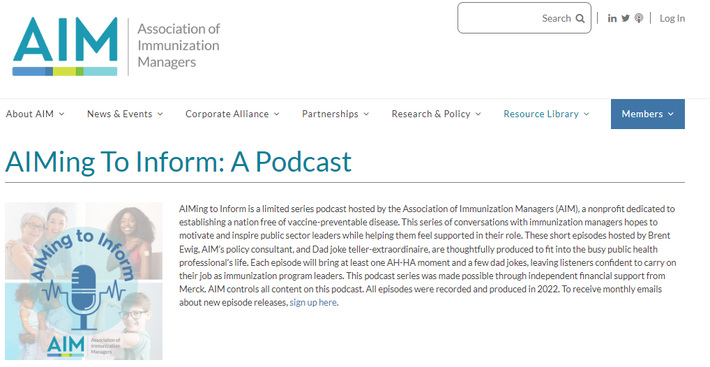 AIMing to Inform Podcast homepage.