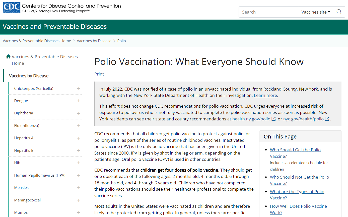 CDC webpage