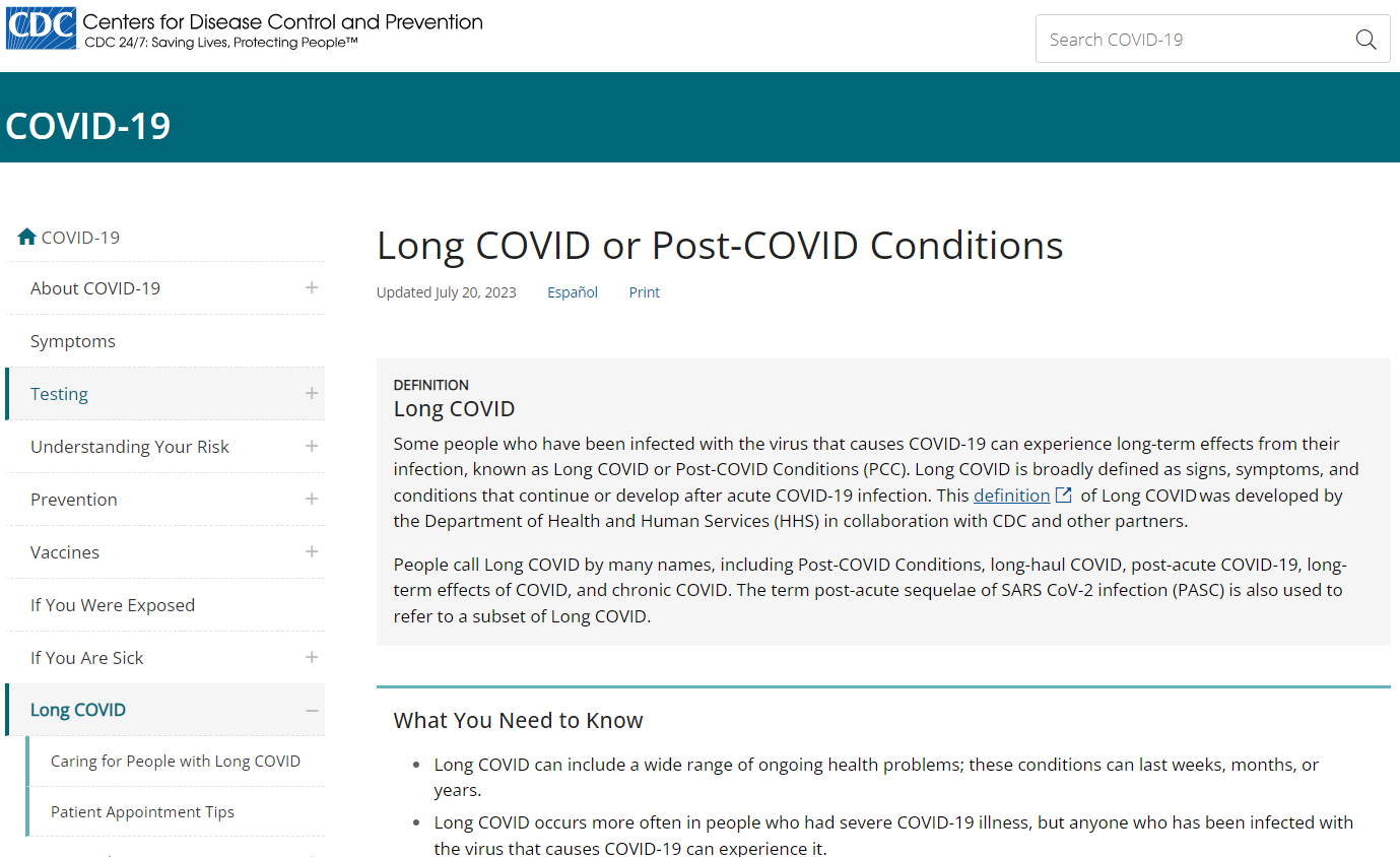 CDC webpage