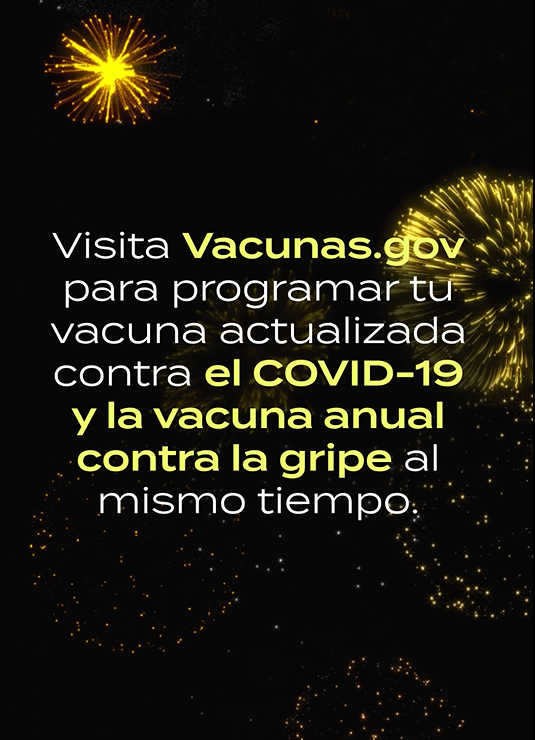 Video still shows text in front of gold fireworks in celebration of the New Year.