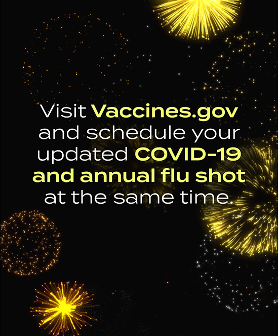 Video still shows text in front of gold fireworks in celebration of the New Year.