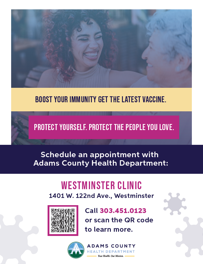 Graphic shows two people sitting and laughing together on a bench.