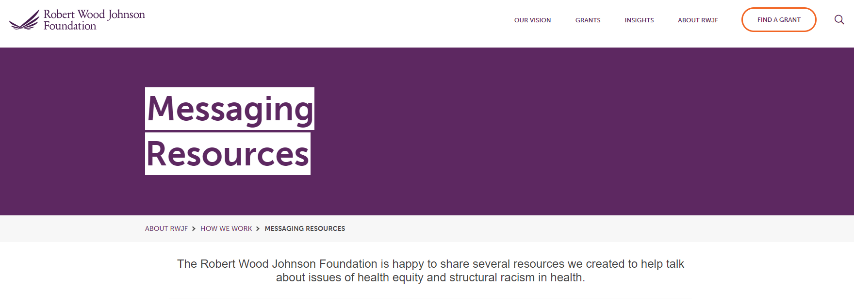 robert wood johnson foundation webpage