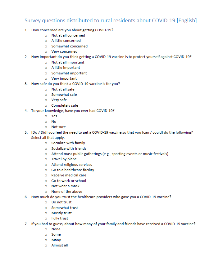 Word doc shows survey questions in English.