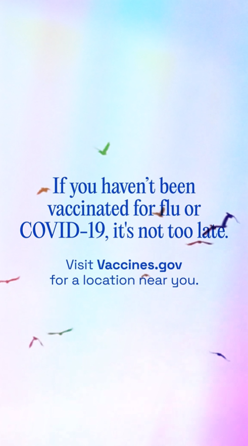 Video still shows text over a colorful sky with birds flying.