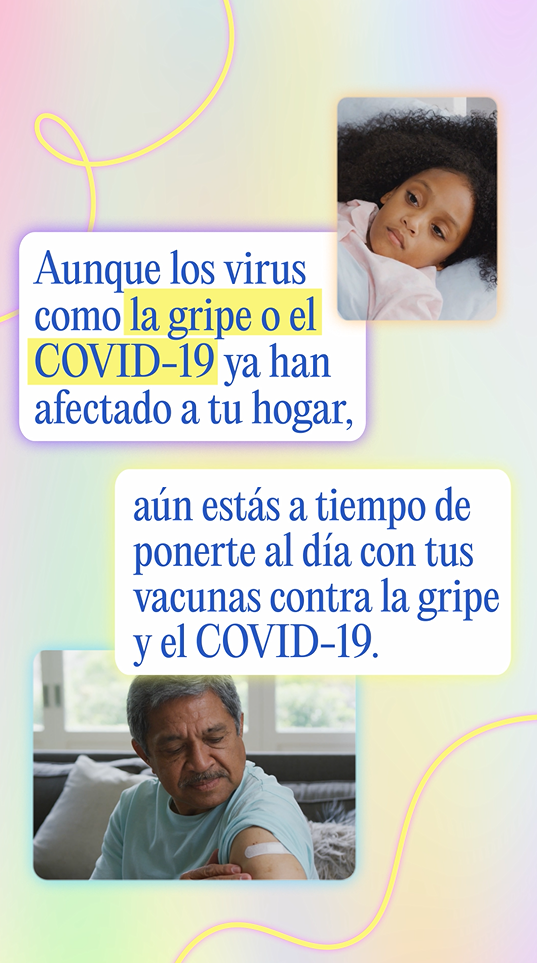 Video still shows a young Black girl sick in bed and a man of color looking down at a band aid on his arm.