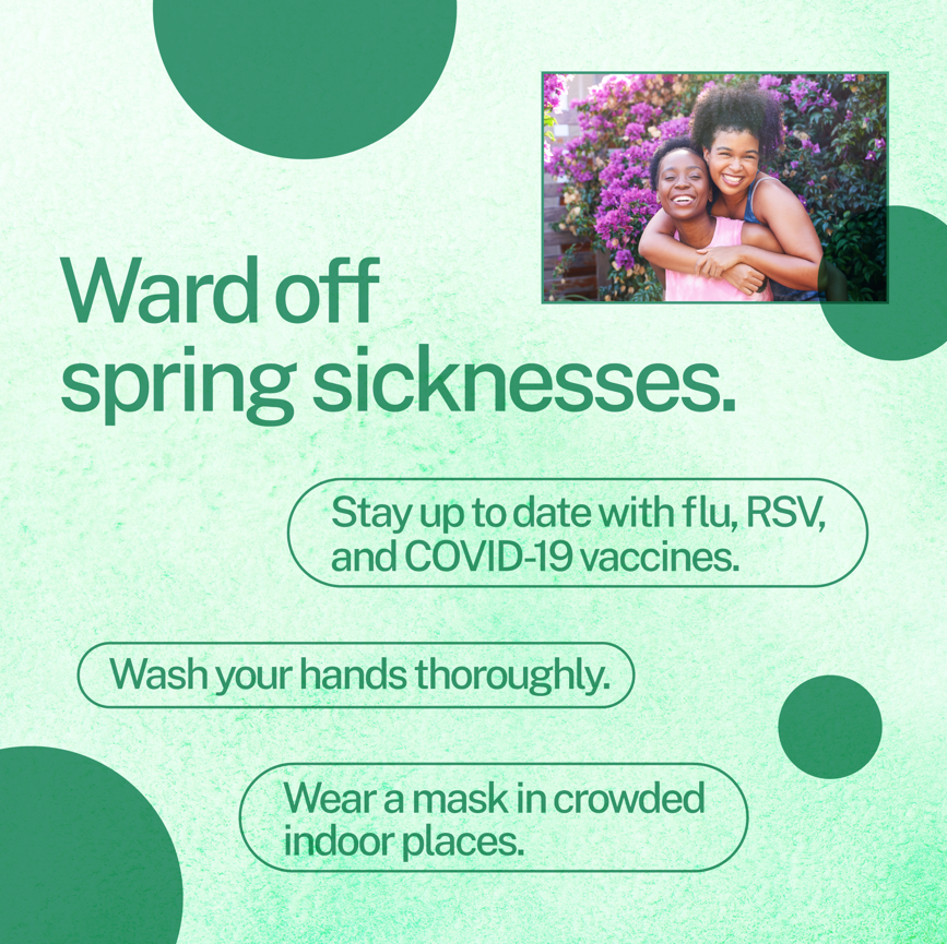 Graphic shows text alongside an image of two Black people smiling and embracing against a backdrop of flowers.