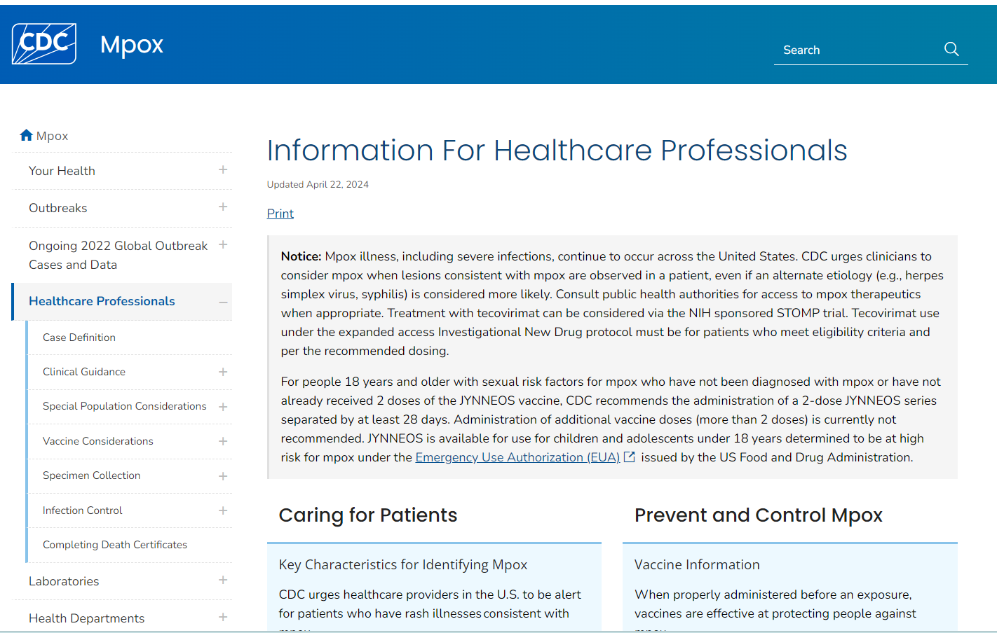 CDC webpage