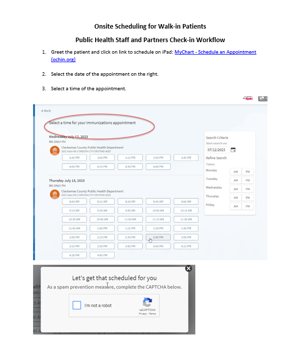 Page one of Word document outlining scheduling workflow