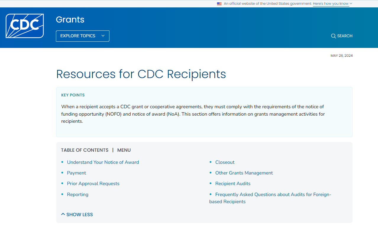 CDC webpage