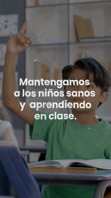 Video shows clips of kids learning in class with text that reads, "Let's keep kids healthy and learning in class. Vaccines help protect kids so they can stay in school. Talk to your child's doctor to learn which vaccines they need this season."