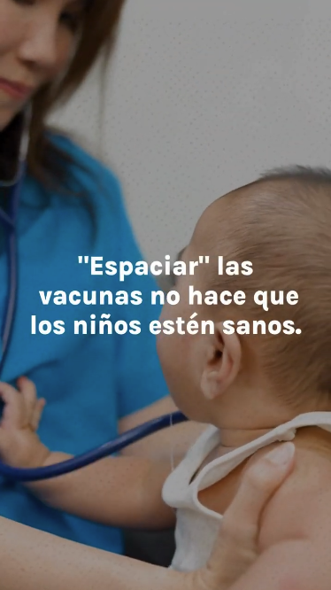 Video features clips of babies and young children, some at the doctor's offices and spending time with their families. Text reads: “‘Spacing out’ vaccines doesn’t make kids safe. It does put them at risk for infections for longer. That’s more risk if your child is around someone sick. And it does mean more trips to the doctor’s office. Who has time for that?”