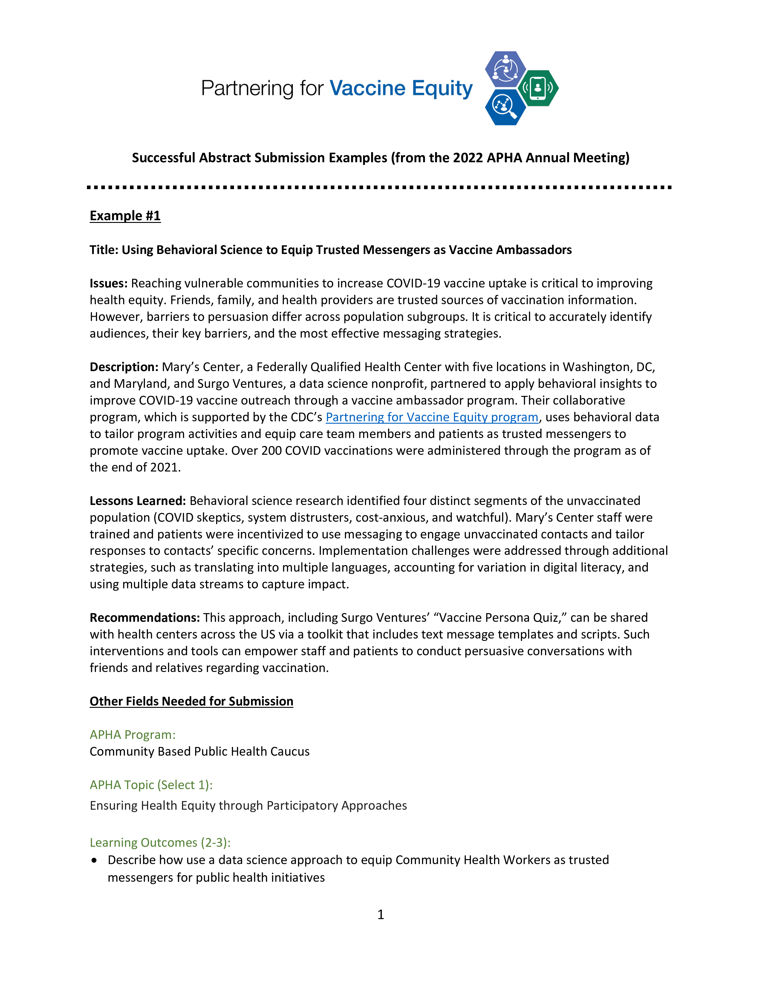 Successful Aabstract submission examples from the 2022 APHA Annual Meeting.