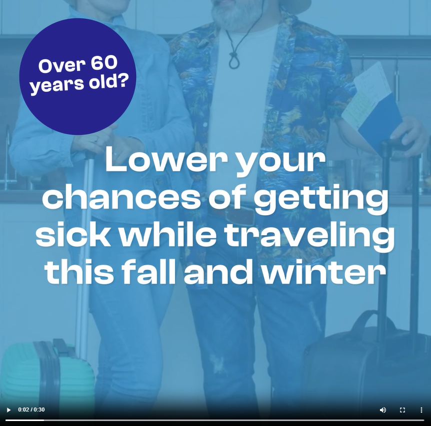 Text appears over an image of an older man traveling with a younger person