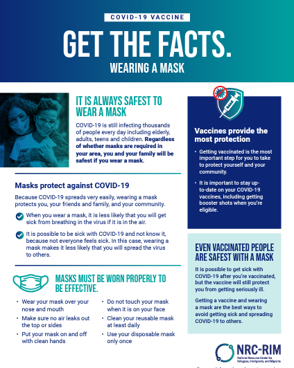 Image of one-page factsheet discussing wearing masks