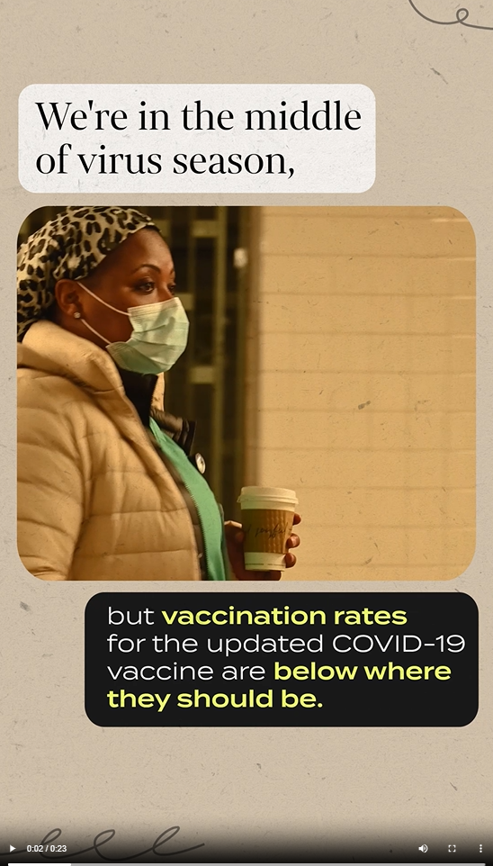 A Black woman wearing a mask holds a cup of coffee